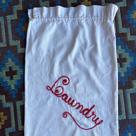 VTG 1940s Laundry Bag w Chenille Script Closet Storage - Picture 1 of 7